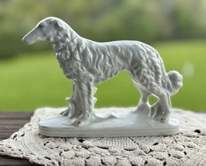 Vintage Porzellan Wolfshund Hund Barsoi Figur Made in Japan weiß mit Goldrand - Bild 1 von 8