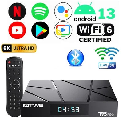 IOTWE 2025 Upgraded T95 Pro Smart Android13 128GB TV Box Quad Core 6K HD Stream Player