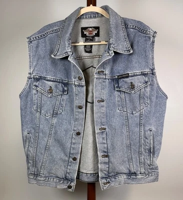 Colete jeans masculino vintage Harley Davidson motociclista, tamanho M - Imagem 1 de 4