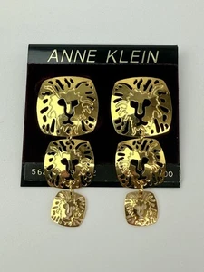 Vintage Anne Klein Löwe dreifach quadratisch abgestuft Ohrringe goldfarben durchbohrt 2,25 Zoll - Bild 1 von 24