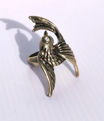 Anel de andorinha dourado vintage colecionável ótimo estado pedra olho incrustado - Imagem 1 de 3