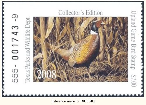 D2K Texas Upland Bird Stamp 2008 ($7.00*) pheasant - Image 1 of 1