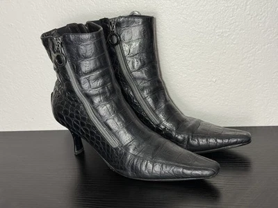 DONALD J PLINER SALONA черный крокодила выбитая кожа котенок каблук ботильоны 7 M - Изображение 1 из 4
