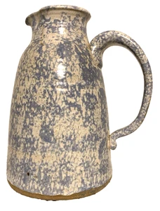 Vtg Large Hand Thrown Art Pottery Pitcher 10.5" Blue Spatter Farmhouse Rustic - Picture 1 of 7