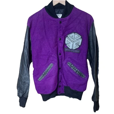 Chaqueta Gráfica de Silicona De Colección Rara Tecnología Computadora Promo Púrpura Lana Universitaria M Foto 1 de 4