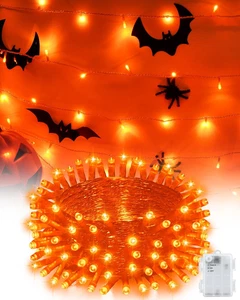 Halloween String Lights Battery Operated, Orange Lights with Timer Waterproof 16 - Picture 1 of 12