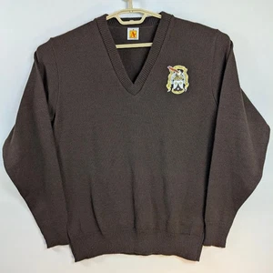 A+ Apparel College Prep Sweater Mens MED Brown Dark Academia Catholic Crest EUC - Picture 1 of 10
