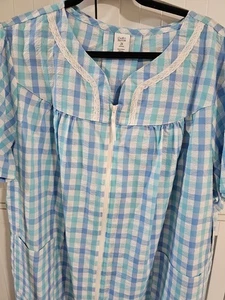 Womens Croft & Barrow Robe Knee length Blue Plaid Zipper Short Sleeve 2X - Picture 1 of 2