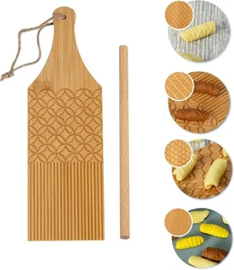 Garganelli & Gnocchi Pasta Board Bamboo Rolling Cavatelli Maker Kitchen - Picture 1 of 4