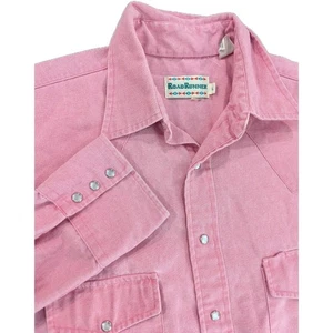 Road Runner Herren Hemd mit Knopfleiste Größe Large Rosa Perlen Druckknopf Langarm - Bild 1 von 6