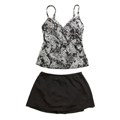 Tankini Jantzen Paisley Top Falda Parte Inferior Mujer 10 Marrón Blanco Dos Piezas Foto 1 de 4