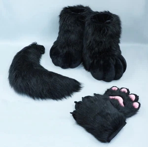 Fursuit Husky Fox Mascot (tail+PAWS+shoes) Halloween Party Fur Cosplay - Afbeelding 1 van 7