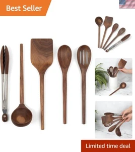 5-piece Walnut Wooden Kitchen Utensil Set - Includes Turner, Tongs, Slotted S... - Picture 1 of 7