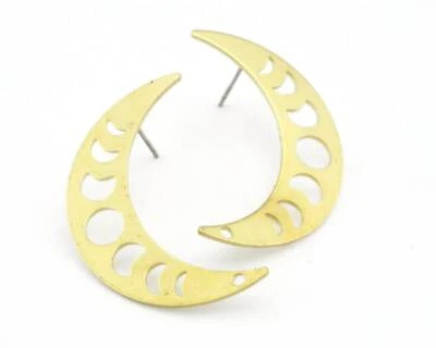 1 par de postes para pendientes declaraciones de luna creciente (35,5 mm) latón crudo 4583 Foto 1 de 2