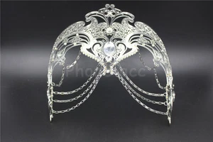 Womens Egyptian Chain Venetian Phantom Laser Cut Filigree Metal Masquerade Mask - Picture 1 of 10