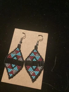 ARTISAN MADE BEADED BEAD JUST SHY OF 3 INCHES DANGLE   EARRINGS - Picture 1 of 3