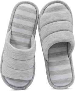 Open Toe House Slippers for Women Men Soft Cotton Indoor Shoes Memory Foam Slip  - Picture 1 of 6