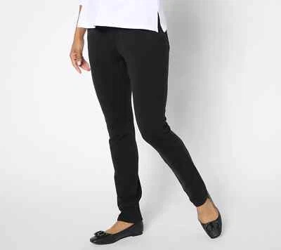 Quacker Factory Dream Jeannes Flat Waist Slim-Leg Pants, Black Short XL A664029 - Image 1 of 4