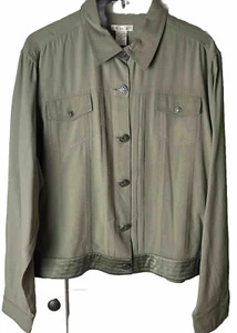 c.a. Sport Women’s Size XL Olive Green Silk Button Up Casual Jacket Satin Edge - Picture 1 of 4
