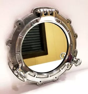 15" Nickel Plated Canal Boat Porthole-Window Ship Round Mirror Wall Decorative - Picture 1 of 6
