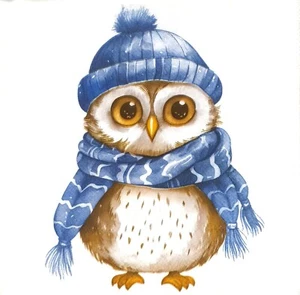 U027# 3 x Single Paper Napkins For Decoupage Christmas Winter Owl Bidr Wth Scarf - Picture 1 of 11