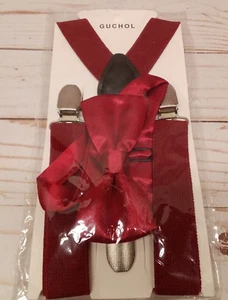 New Guchol Kids wine red suspenders and bow tie set 26inch - Picture 1 of 3