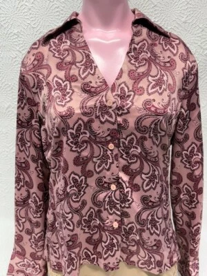 Blusa East 5th Mujer Top 10 Rosa Floral Manga Larga Cuello Abotonado Satén Foto 1 de 4