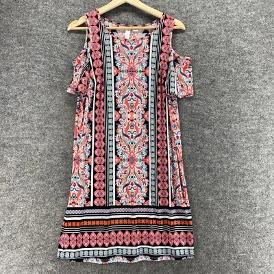 Tacera Dress Women PS Petite Pink Striped Shift Midi Cold Shoulder Short Sleeve - image 1 of 4