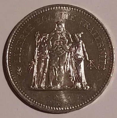 Hércules francés 1977 50 francos .900 plata BU reverso Prooflike borde con letras Foto 1 de 4
