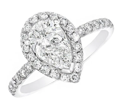 Anillo de compromiso de diamantes certificado por GIA 18k diseño de halo en forma de pera de 1,90 quilates Foto 1 de 4