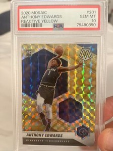 2020-21 Panini Mosaic Reactive Yellow #201 Anthony Edwards ROOKIE RC PSA 10 GEM