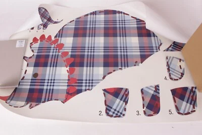 Calcomanía de pared extraíble Pottery Barn Kids Madras Dino, dinosaurio, rojo azul a cuadros 5' Foto 1 de 3