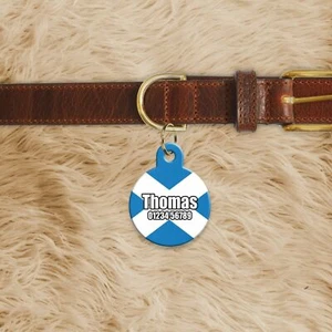 Personalised Scotland Flag Scot ID Tags Custom Metal Dog Name Tag Circle Sh... - Picture 1 of 2