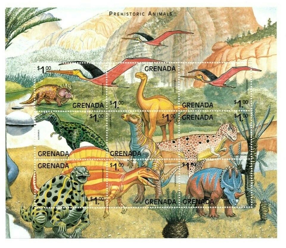 Grenada 1999 - Dinosaurs - Sheet Of 9 Stamps - Scott #2893 - MNH - Image 1 of 1