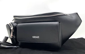 Echte neu mit Etikett Versace Herren Cargo Leder Bauchtasche Gürteltasche in Schwarz/Palladium - Bild 1 von 24