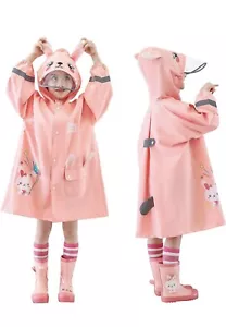 Kids Rain Wear 3D Cartoon Durable Raincoat Jacket Hooded Poncho Unisex Size XL - Picture 1 of 24