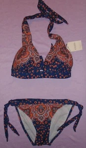 Oasis Paisley Bikini Set navy top Size 10 & tie side briefs Size 8 New Tags BNWT - Picture 1 of 4