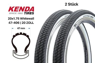 2 Stück 20 Zoll Fahrrad Falt Reifen SET KENDA Konversion 20x1.75 BMX 47-406 - Bild 1 von 4