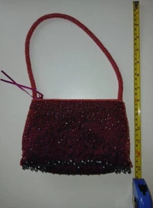 beautiful 'T2' handbag beaded detail . Red Good retro condition - Picture 1 of 5