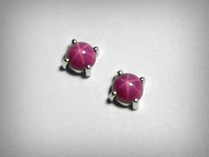 Created Red Star Ruby Earrings. 6.0mm Round. Solid Sterling Silver. USA. - Picture 1 of 4
