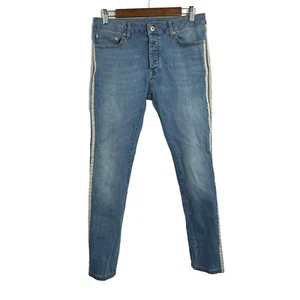 TOPMAN Womens Light Wash Ecru Side Taping Jeans Button Fly Stretch 32 x 30 - Picture 1 of 14