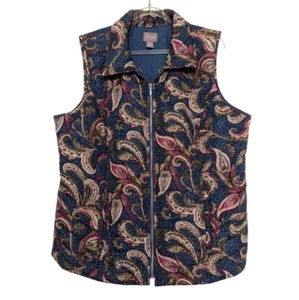 Chicos 2 gesteppte Paisley Weste Damen Größe Large blau leicht künstlerisch durchgehender Reißverschluss - Bild 1 von 11