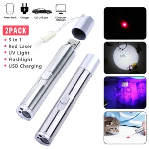 2Pcs USB Rechargeable Laser Pointer Pen 3 in 1 Cat Pet Toy Red UV Flashlight - Picture 1 of 13