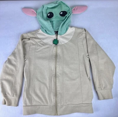 Moletom com capuz Star Wars bege Baby Yoda zíper completo fantasia mandaloriana juventude M - Imagem 1 de 4