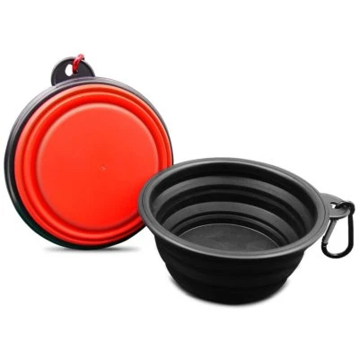 Juego de 2 platos de comida y agua de viaje plegables portátiles para mascotas rojos y negros Foto 1 de 2