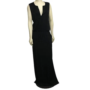 BCBG MazAzria L Alexis Black Satin Sleeveless Long Dress Pockets Elastic Waist - Picture 1 of 8