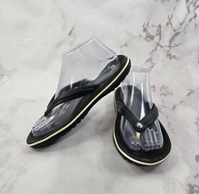 Crocs Sandal Womens 8 Flip Flop Black White Slip On Leather Water Summer Shoes  - Image 1 of 4