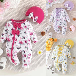 Newborn Baby Girls Floral Romper Tops Bodysuit Pants Jumpsuit Clothes Outfit Set - Picture 1 of 19
