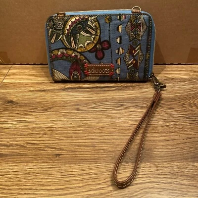 Sakroots Artists Spirit Desert Owl Printt Wristlet Crossbody hooks  Blue  Zipper - Image 1 of 4