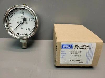 WIKI Instrument 200 Psi Gage 232.30.2,5" 9240209 Gauge 1/4" NPT 316 SS NOS  - Image 1 of 4
